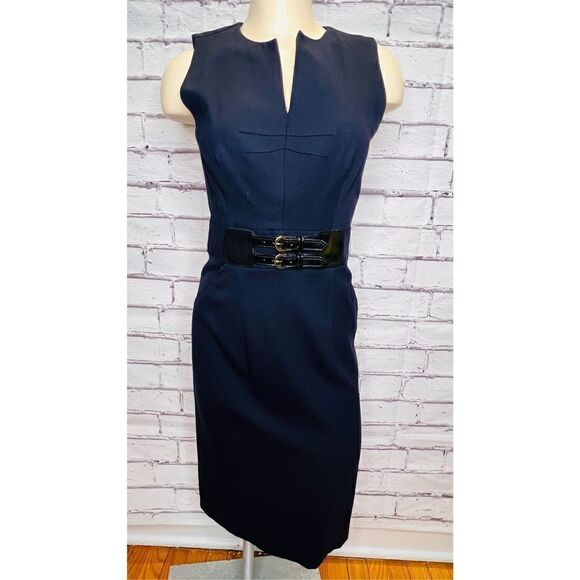 Milly Womens Blue Sleeveless Double Buckle Waist Sheath Dress Size 0 - Picture 1 of 9